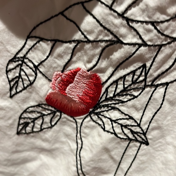 Mixed media maxi skirt embroidered cotton satin elastic waist - Picture 3 of 5